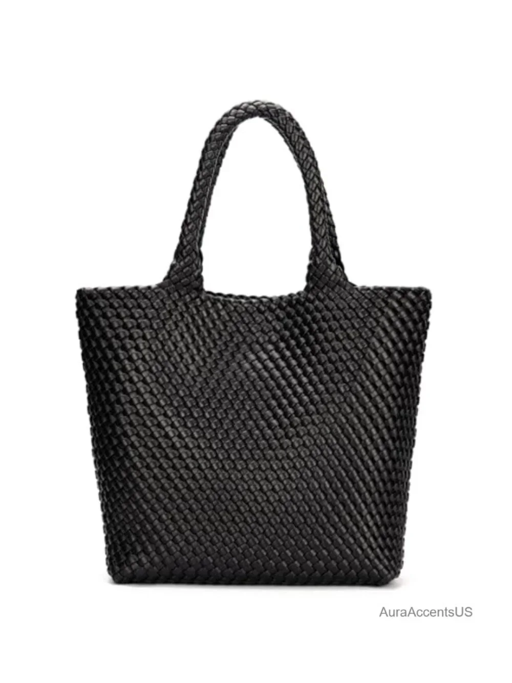 Handwoven Vegan Leather Tote Bag with Clutch for Work Travel Beach